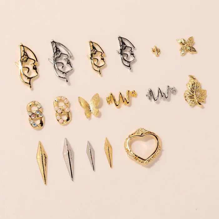 50 шт./лот 3D металлические украшения для дизайна ногтей Сердце/Бабочка/алмаз/цепь японские ногти части украшения маникюрные подвески