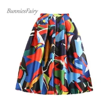BunniesFairy бренд элегантный женский Винтаж модная разноцветная Цвет геометрический принт миди-юбка с высокой талией повседневная одежда Falda