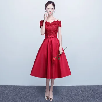 

Red Women Sexy Lace Flower Dress Bridesmaid Wedding Dresses Slim Solid Off Shoulder Evening Party Gowns Vestidos Plus Size 3XL