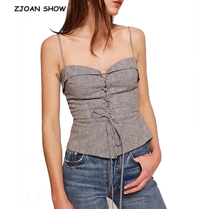 Buy Sexy Plaid Print Lacing Up Camisole Tank Top Strap