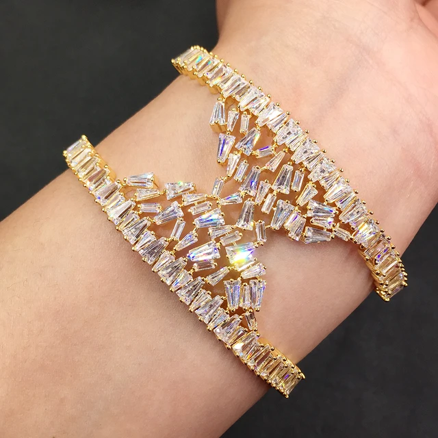 Ki Fashion Luxury Aaa Cubic Zirconia Women Baguette Bracelet Ki Fashion Luxury Aaa Cubic Zirconia Women Baguette Bracelet Bangle Cuff Copper Case Thick