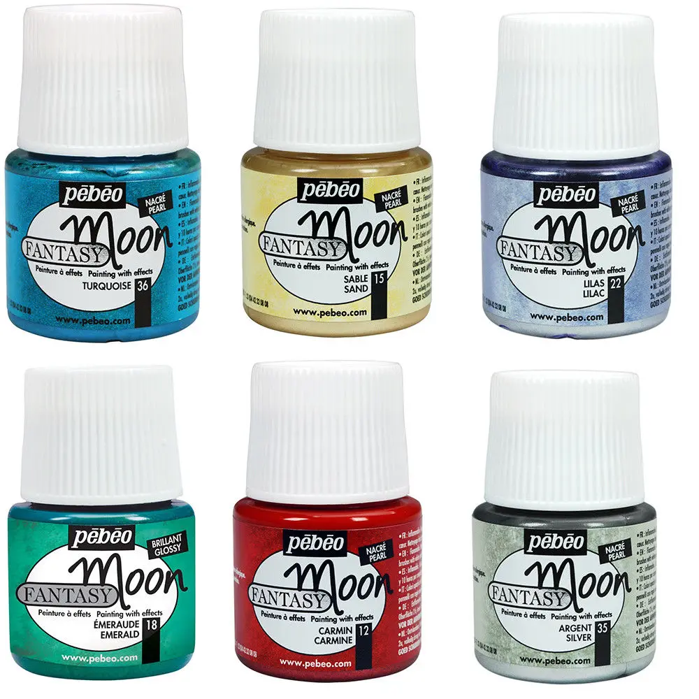 Pebeo FANTASY MOON Multi Surface Marble Effect Craft Paint 45m 18 Colours for Metal, Wood, Ceramic, 