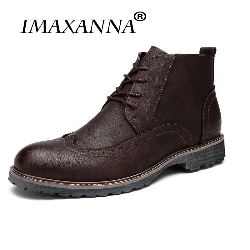 

IMAXANNA Autumn Winter Men leather Boots Men leather shoes Fashion Men Casual shoes Genuine Leather Lace Up Shoes Men