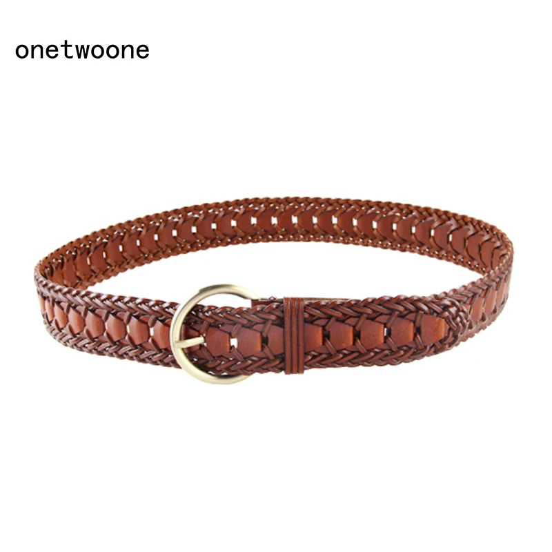 

Wide red brown black high fashion bonded leather knitted belts woven waist belts for mens womens mix colors braided belt straps
