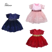 Pudcoco одежда для малышей Платье с цветочным рисунком для девочек кружева одежда для свадьбы, дня рождения с пайетками и бантом Тюль Формальные Летнее платье принцессы От 0 до 7 лет