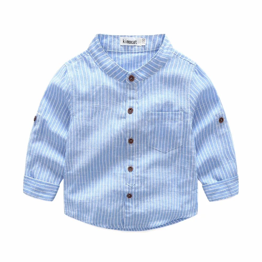 Kimocat/рубашка для маленьких мальчиков и девочек весенне-осенняя рубашка для мальчиков в полоску с длинными рукавами в китайском стиле детские блузки