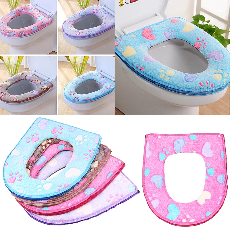 WHISM Washable Bathroom Toilet Seat Cushions Love Heart Claw Winter