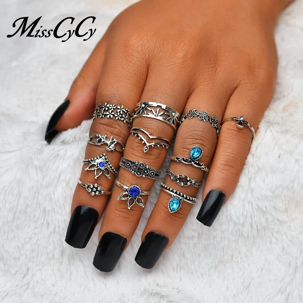 MissCyCy 7 Style Vintage Knuckle Rings for Women Boho Alloy Geometric