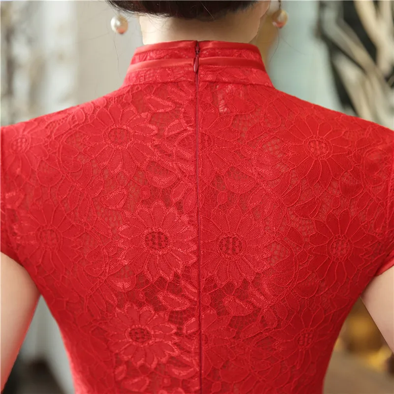 Шанхай история платье Красное длинное платье Qipao Китайский стиль кружева платье Ципао Oriental платье для Для женщин