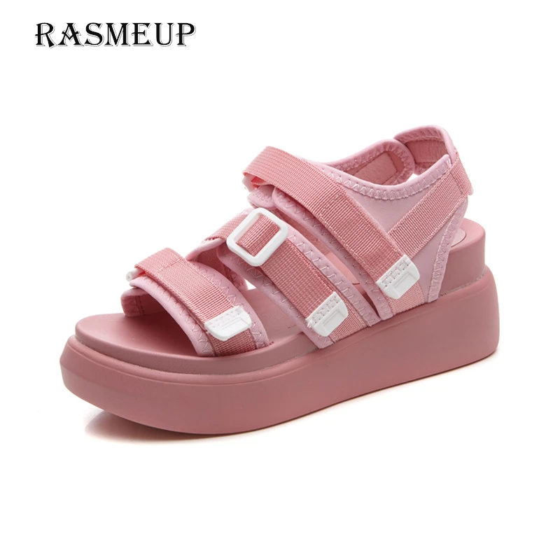 

RASMEUP Brand Thick Soled Women's Sandals 2018 New Fashion Women Open Toe Wedge Sandals Beach Woman Platform Summer Shoes