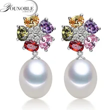 Pendientes de perlas naturales de colores para mujer, regalo de cumpleaños, joyería de plata 925, Pendiente de Perla de Agua Dulce blanco