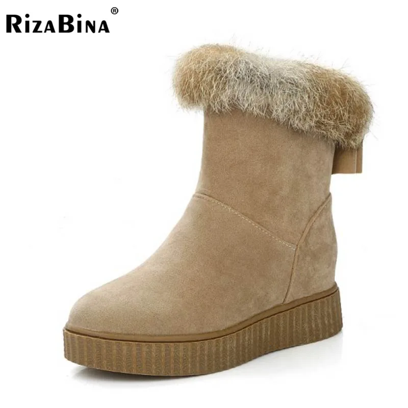 

RizaBina Size 34-43 Women Half Short Snow Boots Thick Fur Shoes Women Wedges Boots In Winter Botas Mid Calf Boots Women Footwear