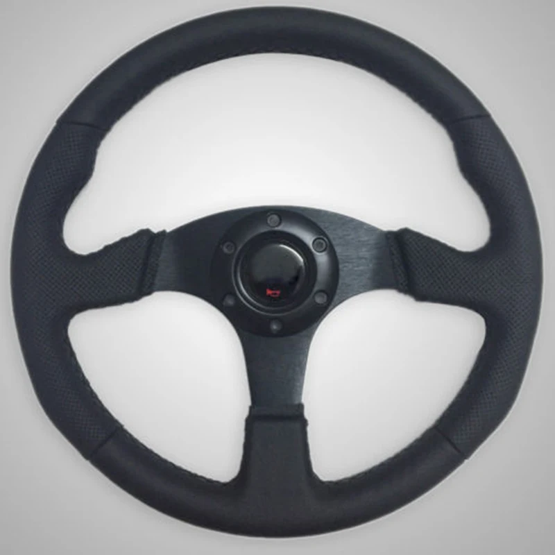 

14/350mm Black Stitching Leather Flat Steering Wheel For Racing OMP Drift Rally