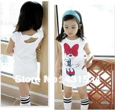 

Free shipping New Fashion 100% Cotton Summer Girls Cute Cartoon Long-sleeved T-shirt MK Long Vest Dress