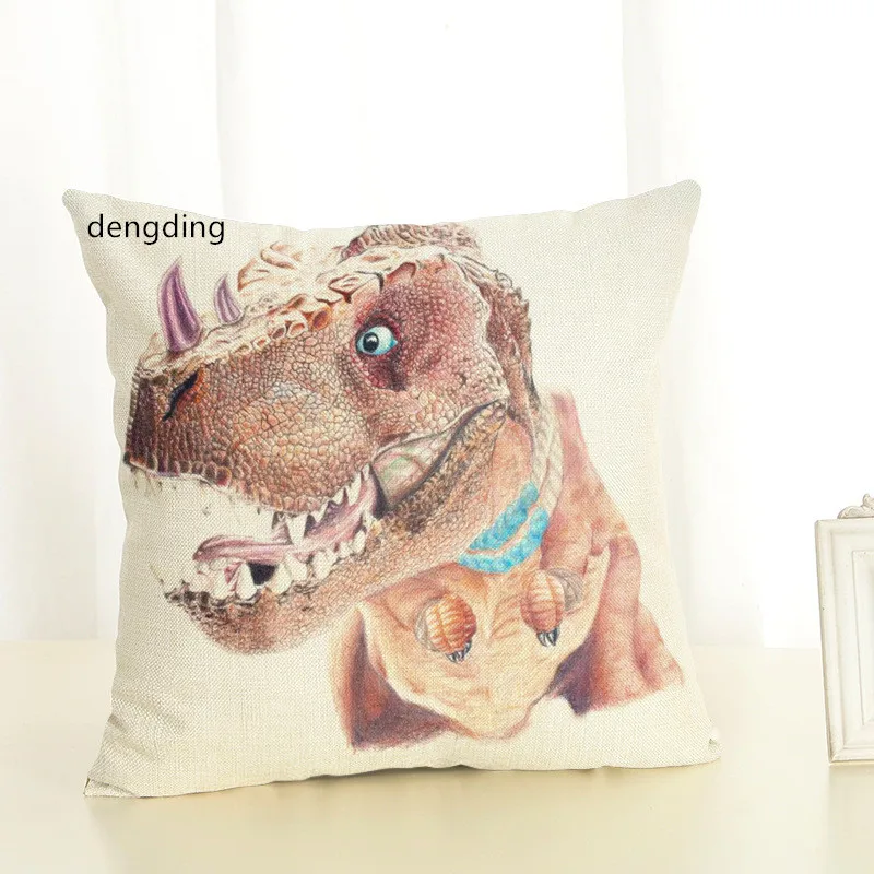 

deng dingcouch pillows Cartoon Dinosaur Cotton Linen Dinosaur Printing Pillow Case Home Decorative Pillowcase Cover