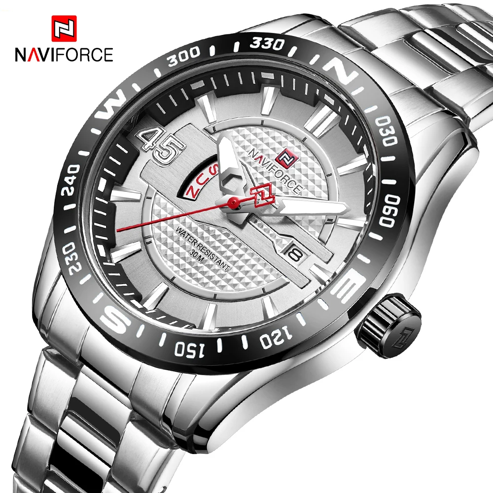 Часы NAVIFORCE мужские армейские со стальным ремешком кварцевые водонепроницаемые