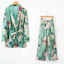 Модный костюм, брюки, костюм, лето, темперамент, женский свободный костюм с принтом, куртка, повседневные Широкие штаны, два предмета