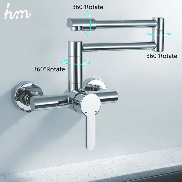 Best Offers hm Finish Folding Kitchen Faucets Wall Mount Single Handle Chrome Mixer Bar Taps Bathroom Sink Faucet Kitchen Sink Faucets