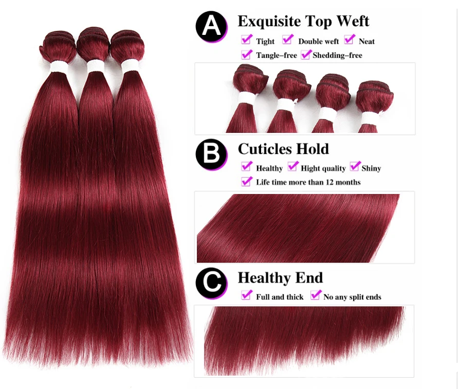 Black Brown Red Human Hair Weave Bundles KEMY HAIR 8-26 Inch Brazilian Straight Non-Remy Hair Extension Can Buy 2 or 3 Bundles