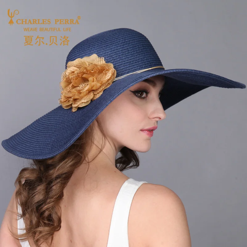 

Charles Perra Sun Hats Female Elegant Fashion Straw Hat Collapsible Women Summer Beach Sunscreen Visor Caps Large Brim 0901
