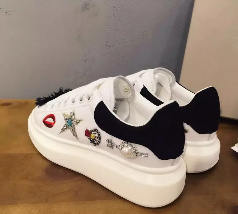 Sterne Schuhe Casual Frau Lippen Muster Wohnungen Plattform Zapatos Perle Pic As Weiß Gestickte Turnschuhe Hombre Leder as Pic qx4FCnWIwf