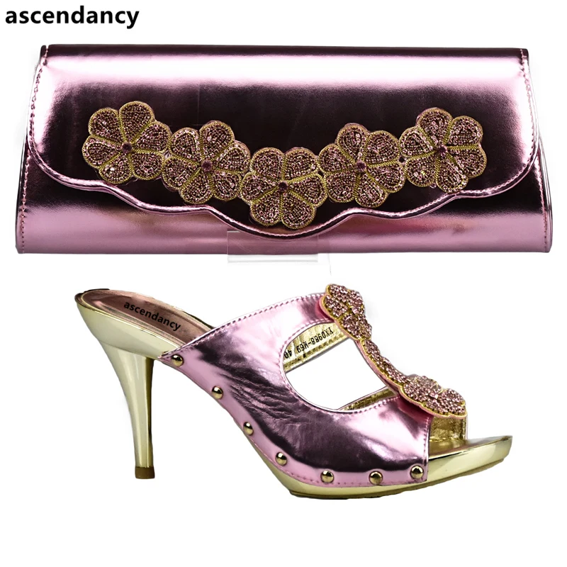 

Latest Pink Color Italian Shoes and Bags To Match Shoes with Bag Set Decorated with Rhinestone Matching Italian Shoe and Bag Set
