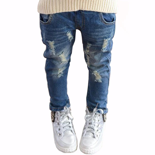 2018 Spring Autumn Elastic Waist Children Denim Pants Kids Boys Jeans Casual Ripped Leggings For Baby Girls Child clothes 1