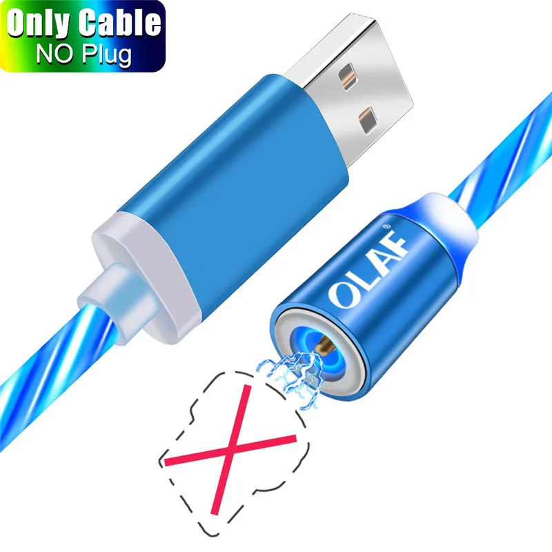 OLAF светодиодный светильник Магнитный USB кабель Быстрая зарядка Micro usb type C кабель зарядное устройство для Iphone 7 8 X XR XS Max для Redmi Note 7 шнур - Цвет: Only Cable Blue