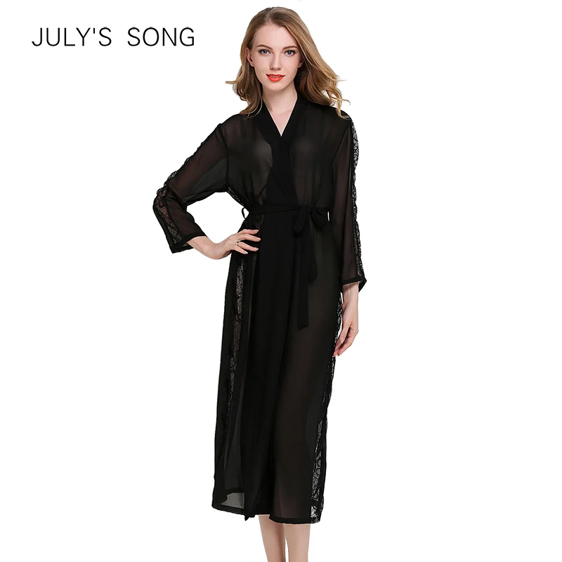 

JULY'S SONG 2019 Fashion Bathrobe for Women Ladies Faux Silk Pajamas Women Lace Sexy Lace Nightgowns Female Sleepwear Dress