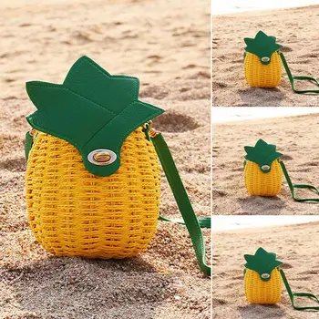 

Women Straw Handbag 2019 Newest Fashion Fruit Pineapple Pure Handmade Woven Shoulder Messenger Bag Hot Sale