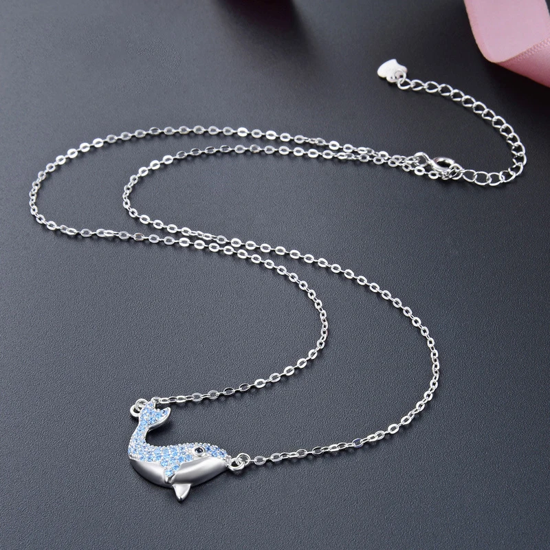 Qevila New Fahsion Necklaces Jewelry  Zircon Whale Pendant Necklaces For Women Silver Chain Choker Necklace (6)