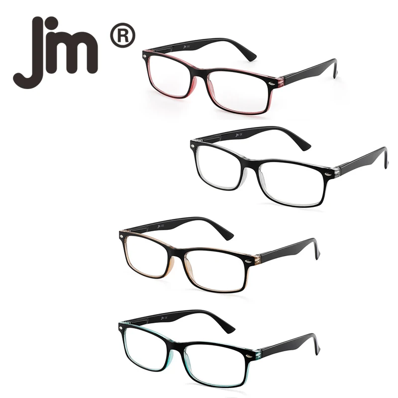 

JM Set of 4 Reading Glasses Vintage Rectangular Spring Hinges Readers for Men Women