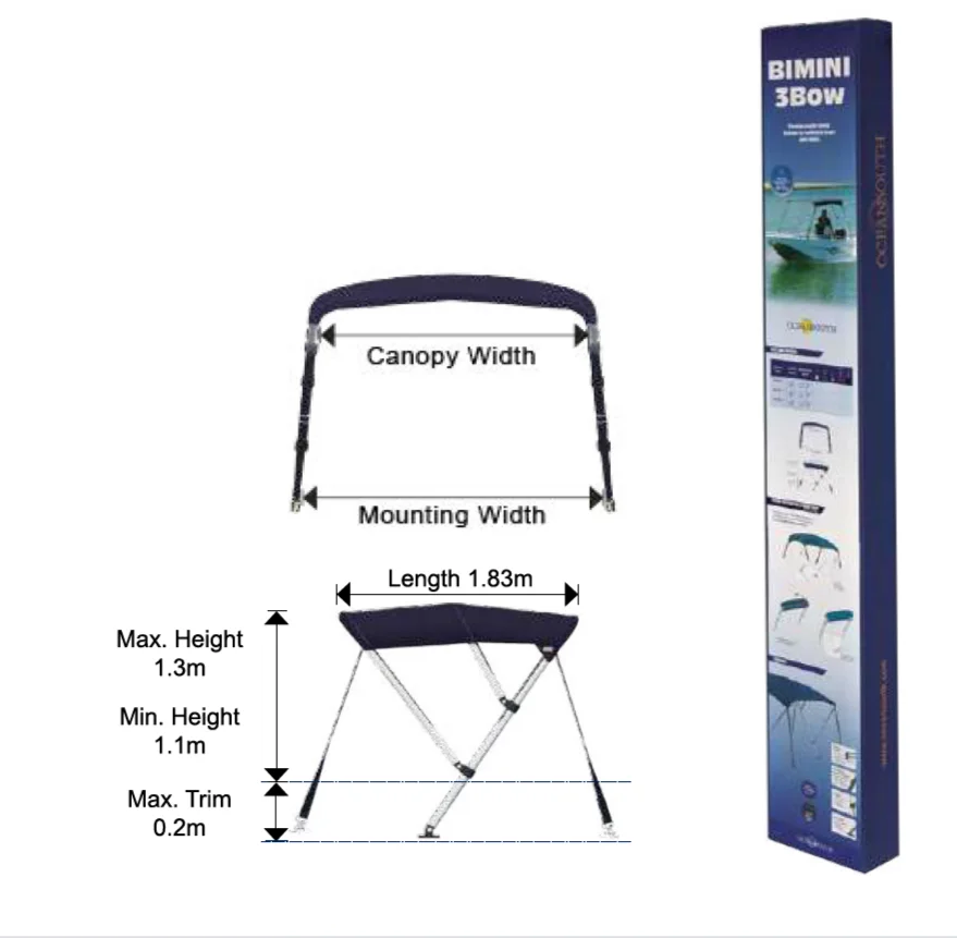 Океансаут лодка 3 лук Бимини Топ 25 миллиметровая алюминиевая трубка длина 1,83 м высота 1,1 м до 1,3 м мА 062