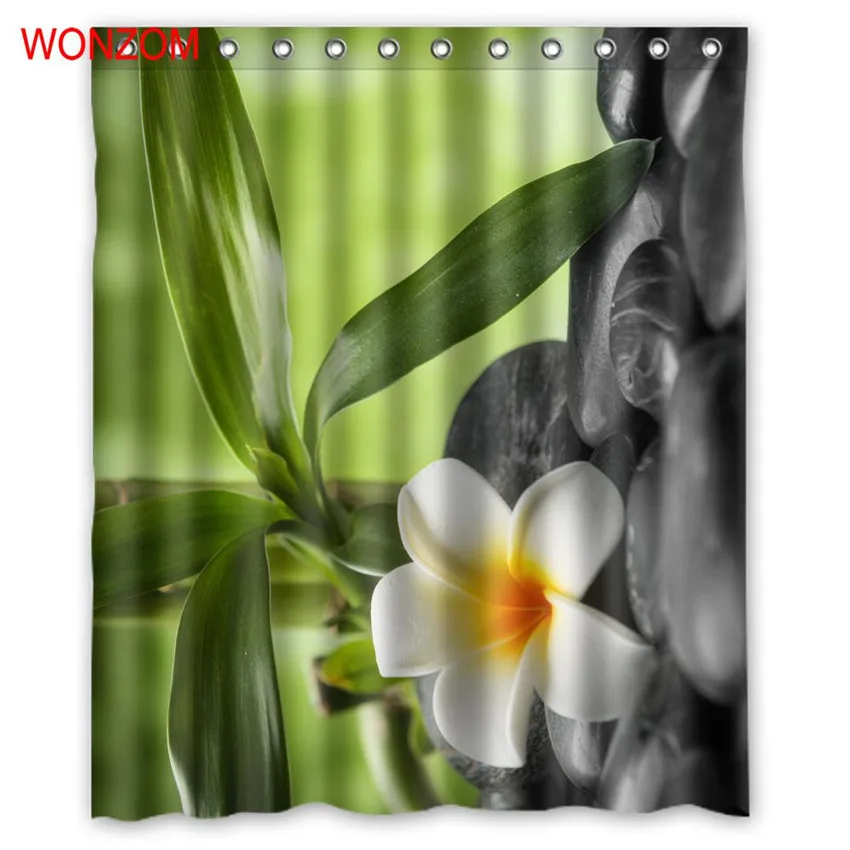 

WONZOM Bamboo and Stone Shower Curtains For Bathroom Decor Modern Flower Bath Curtain with 12 Hooks Mildewproof 2017 Gift