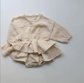 

Wholesale NEW Korea Japan Design Kids Linen Romper Lotus Layered Girls Romper Long SLeeve Jumpsuit Summer Newborn Boomer Clothes
