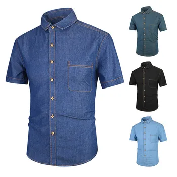 

Men's Clothing Summer New Fashion Short Sleeve Shirt Cotton Japanese Style Men Denim Shirts Slim Casual Shirt