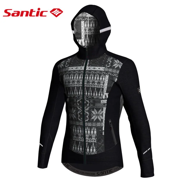 Santic куртки для велоспорта мужские зимние хлопковые уличные ветрозащитные теплые куртки 3D слой Скилл ветрозащитные пальто велосипедная одежда - Цвет: Black