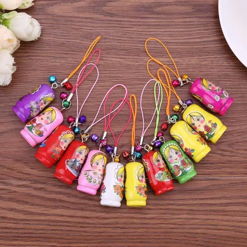 

12pcs/set Russian Nesting Dolls Toy Wooden Doll Keychain Matryoshka Hand Painted Toys Handbag Keyring Hanging Ornaments Doll Toy
