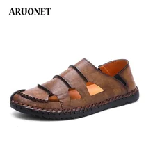 ARUONET/кожаная мужская пляжная обувь; уличные повседневные мужские кожаные сандалии для мужчин; трендовые слипоны в римском стиле; обувь размера плюс; Прямая поставка