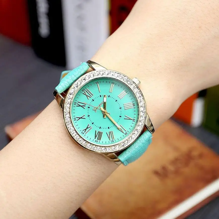 

Splendid Fashion Rhinestone Watches Women 2017 Luxury Brand Leather Band Bracelet watches Ladies Quartz Dress Watches Dropship