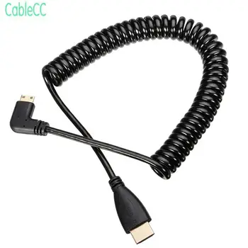 

90 degree right Left angled Type Mini HDMI Male to HDMI Male stretch spring CABLE 4ft
