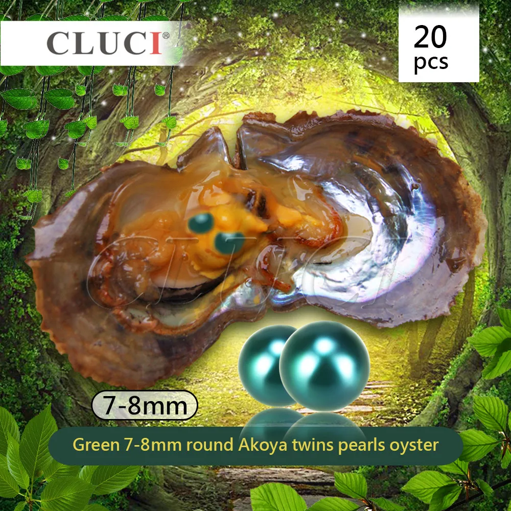 

CLUCI Hot seller, 20pcs Green 7-8mm Round Akoya Oysters, double pearls in each Oysters can get 40 saltwater pearls free shipping
