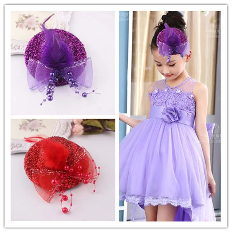

Lovely Feather Hat Hair Clips for Girls Chiffon Hair Accessories for Children Hair Clips For Girls Hat Party Dress