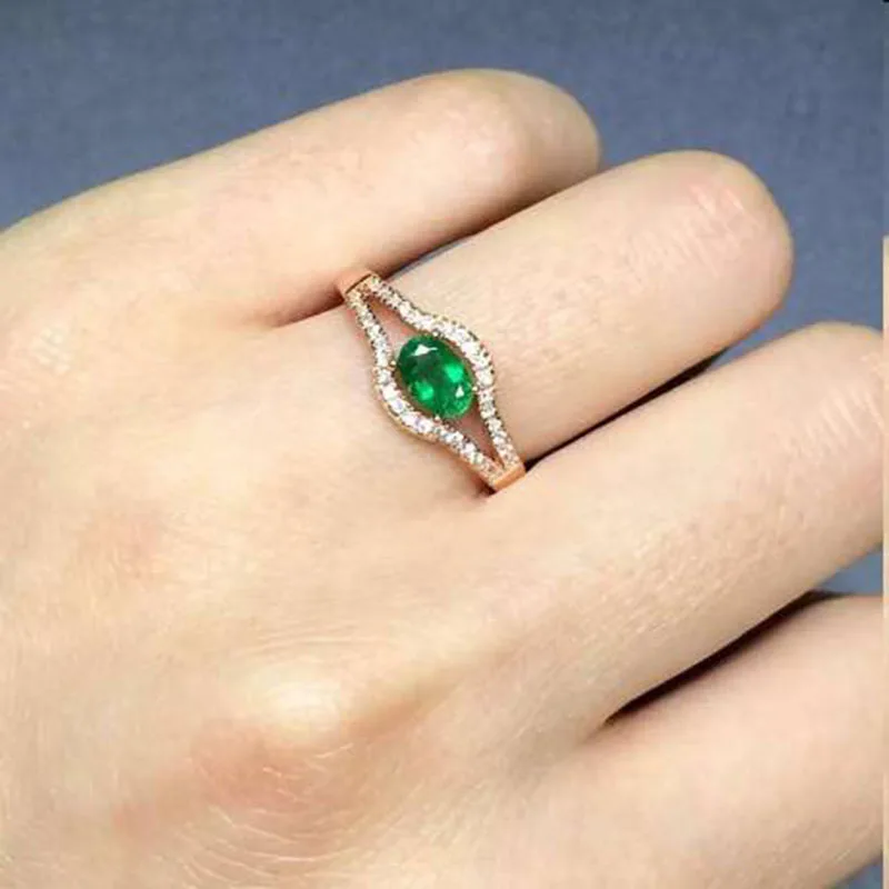 

2017 Jewelry Qi Xuan_Fashion Jewelry_Colombia Green Stone Fashion Rings_Rose Gold Color Woman Rings_Factory Directly Sales
