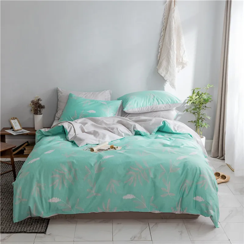 

2018 Light Green Leaves Bedding Set 100% Cotton Fabric Twin Queen King Size 3/4Pc Print Duvet Cover Flat Sheet Pillowcases