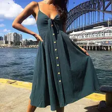 Sexy bow open back dot print beach summer dress women's 2019 deep V-neck button strapless midi dress -13 Sexy bow open back dot print beach summer dress women's 2019 deep V-neck button strapless midi dress -13
