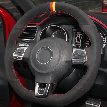 

For Volkswagen series Golf GTI MK6 Polo GTI Scirocco CC Black Suede Hand-stitched Car Steering Wheel Cover Special