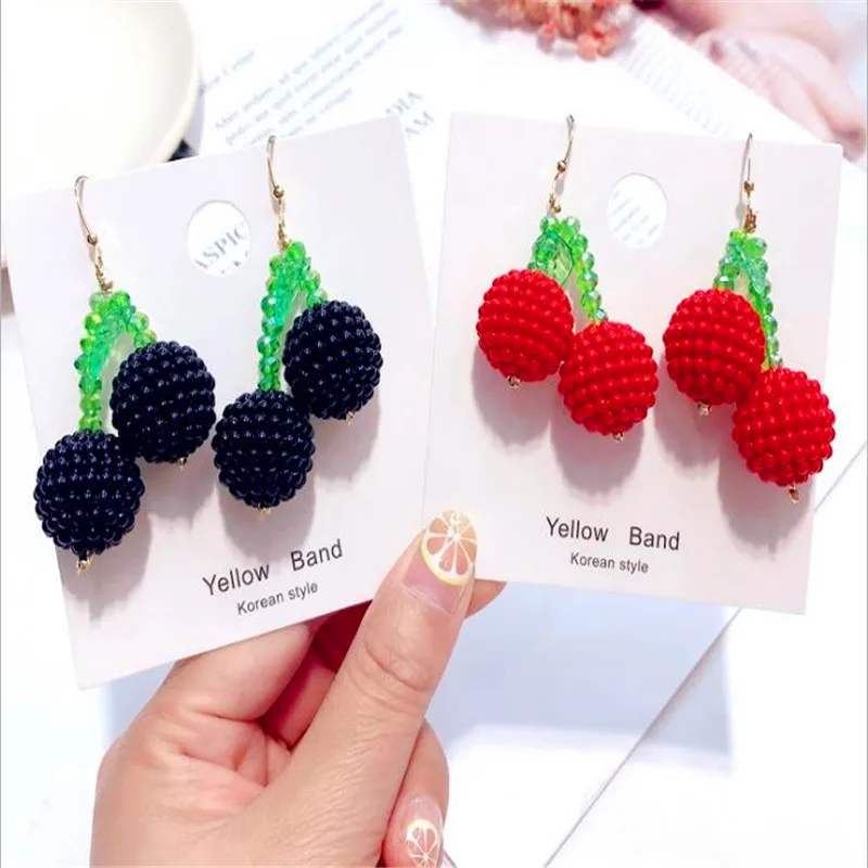 

2019 explosion models Korean fashion cute mulberry cherry fruit pendant earrings ear hooks wild summer sweet earrings jewelry