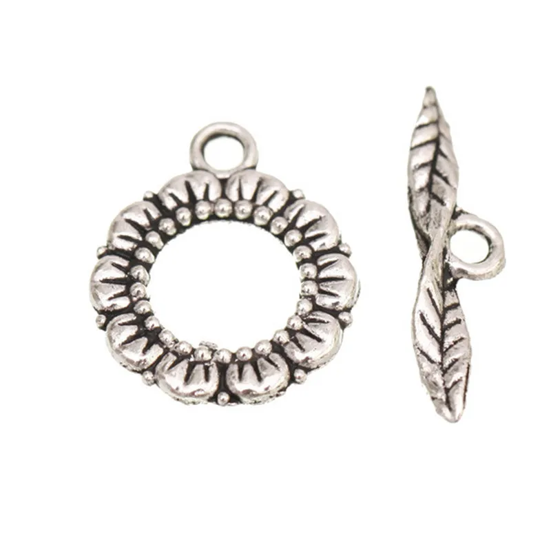 

6sets Flower Leaf Shape Toggle Clasps Tibetan Silver Clasp Jewelry Findings Making DIY Handmade Bracelet Necklace Accessories