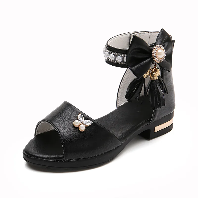 Summer Childrens leather Shoes Girl Student tassel Rhinestone Princess Shoes Kids Wedding Party Shoes Black Pink 4 5 6 7 8-14T